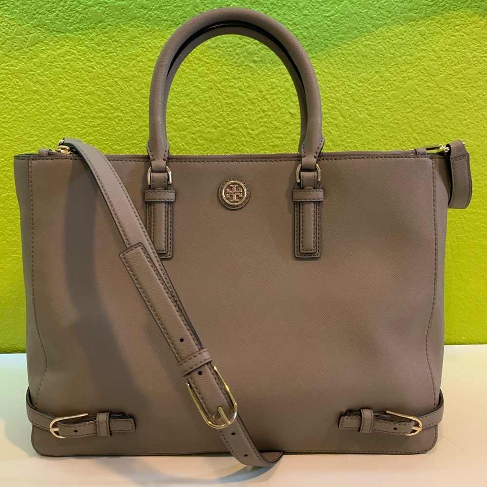 Tory Burch French Grey Robinson Leather Tote